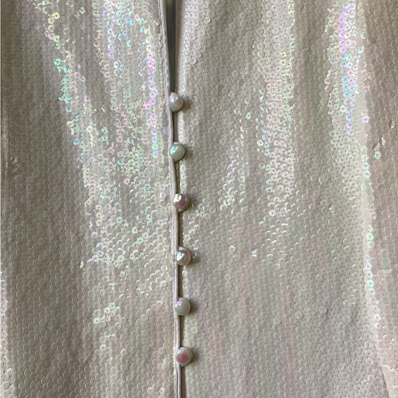 Vintage 90s Chetta B Jacket Top 4 Ivory Button Front Shoulder Pads Sparkly Glam - Picture 3 of 11